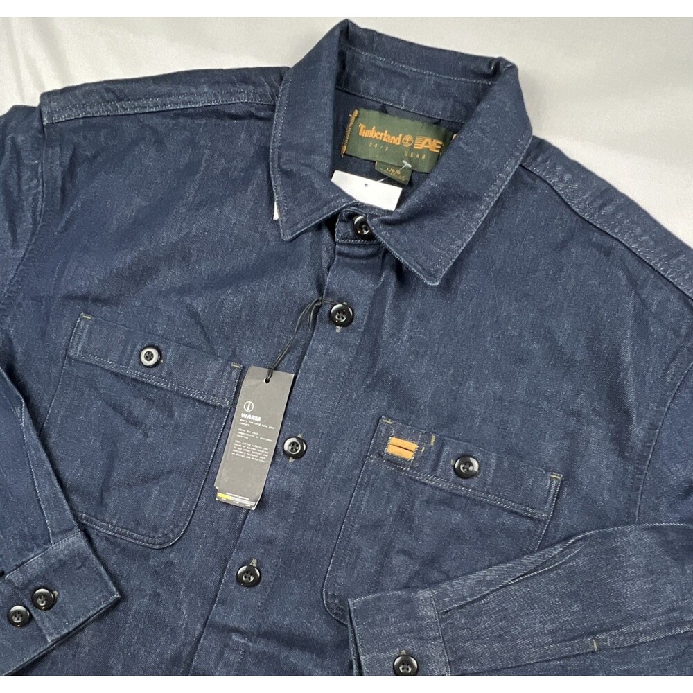 Timberland x AE Blue Denim Button Front Work Jacket Chore Coat Men's Size L NWT